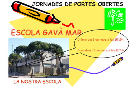 Cartell de les jornades de portes obertes de l'Escola Gavà Mar pel proper curs 2009-2010